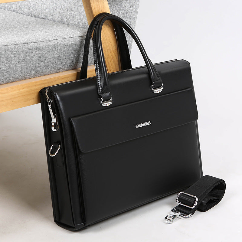 Men's Leather Briefcase with Anti-Theft Combination Lock