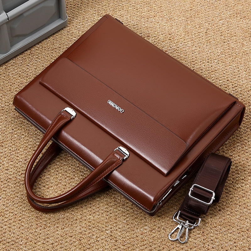 Men's Leather Briefcase with Anti-Theft Combination Lock