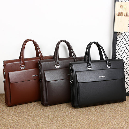 Men's Leather Briefcase with Anti-Theft Combination Lock