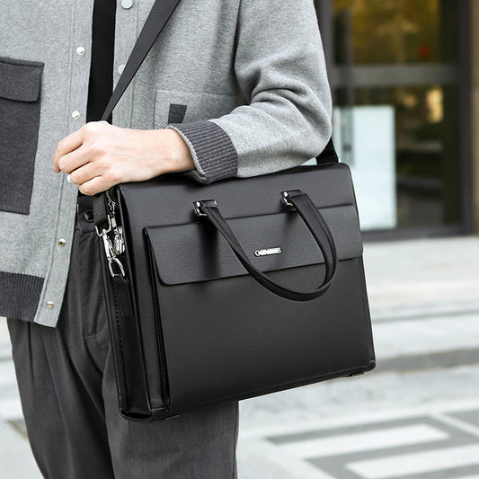 Men's Leather Briefcase with Anti-Theft Combination Lock